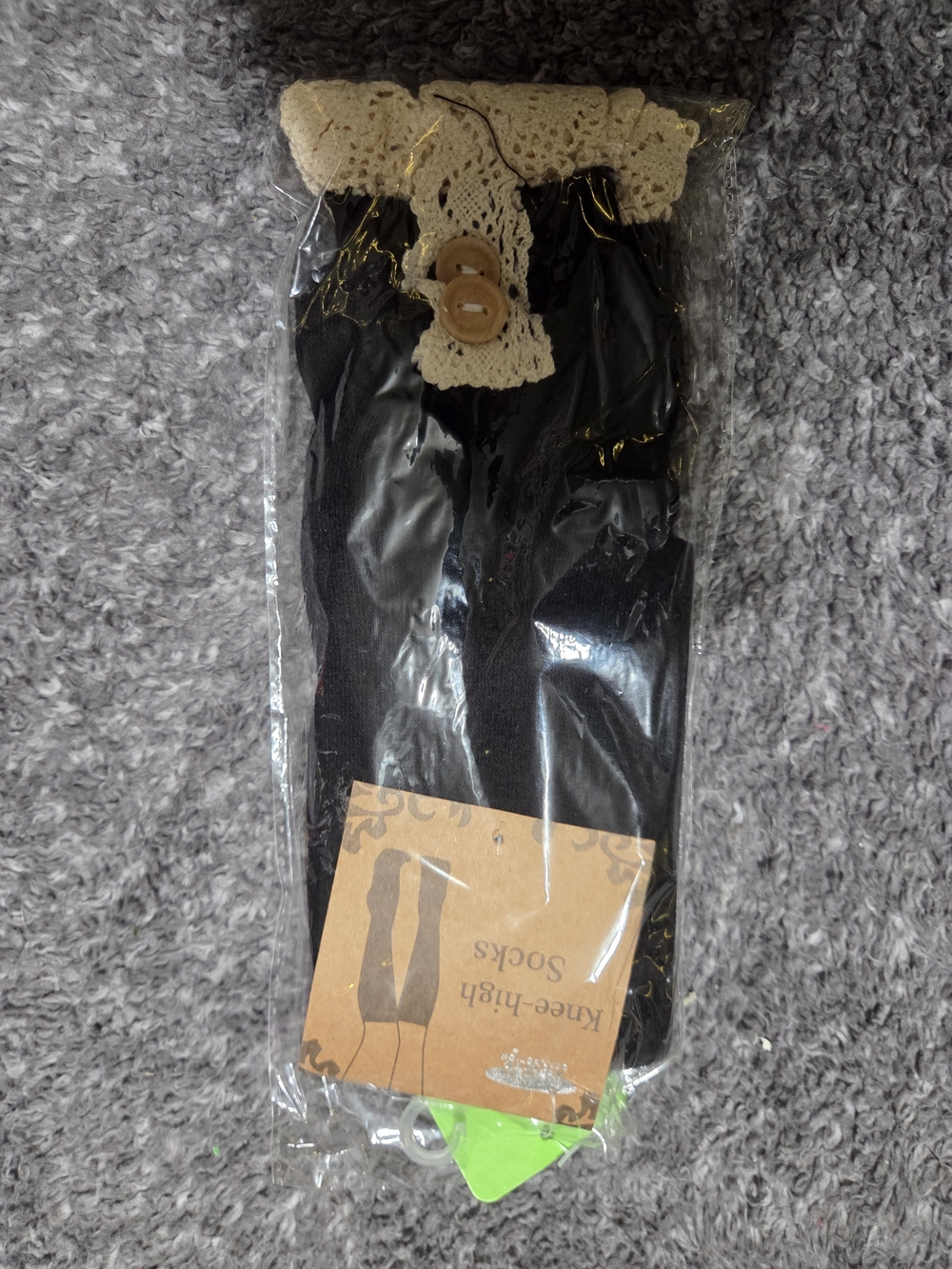 Black Lace-Trim Knee-High Socks for Women